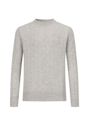 DH Cashmere Cable Crew-Silver Melane Cashmere Cable Crew Neck