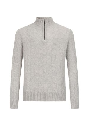 DH Cashmere Cable Qtr Zip-Silver Melane Cashmere Cable Q Zip