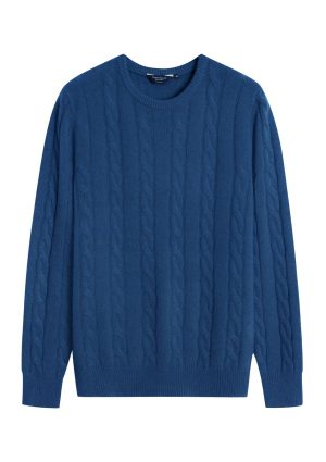 DH Cashmere Cable Crew Neck--Indigo Melange Cashmere Cable Crew Neck