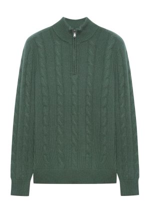 DH Cashmere Cable Q Zip--Green Melange Cashmere Cable Q Zip
