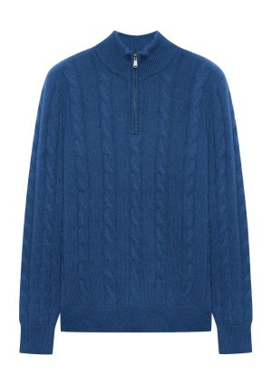 DH Cashmere Cable Q Zip--Indigo Melange Cashmere Cable Q Zip