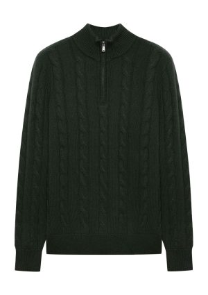 DH Cashmere Cable Q Zip--Khaki Cashmere Cable Q Zip