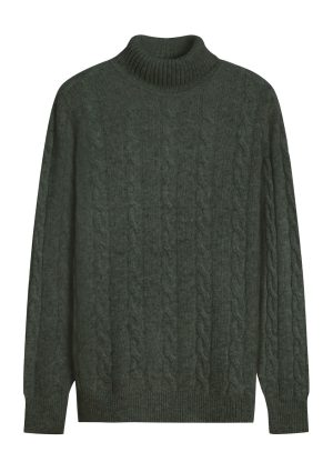 DH Cashmere Cable Roll Neck--Khaki Cashmere Cable Roll Neck
