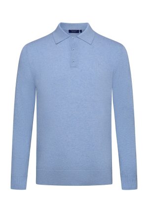 Douglas Hayward Cotton Polo-Sky-Front Cotton Polo